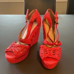 Obsession Rules Red Woven Wedge Sandals